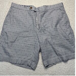 Brooks Brothers Shorts Mens 38W Blue White Striped Embroidered Dot Cotton Chino‎